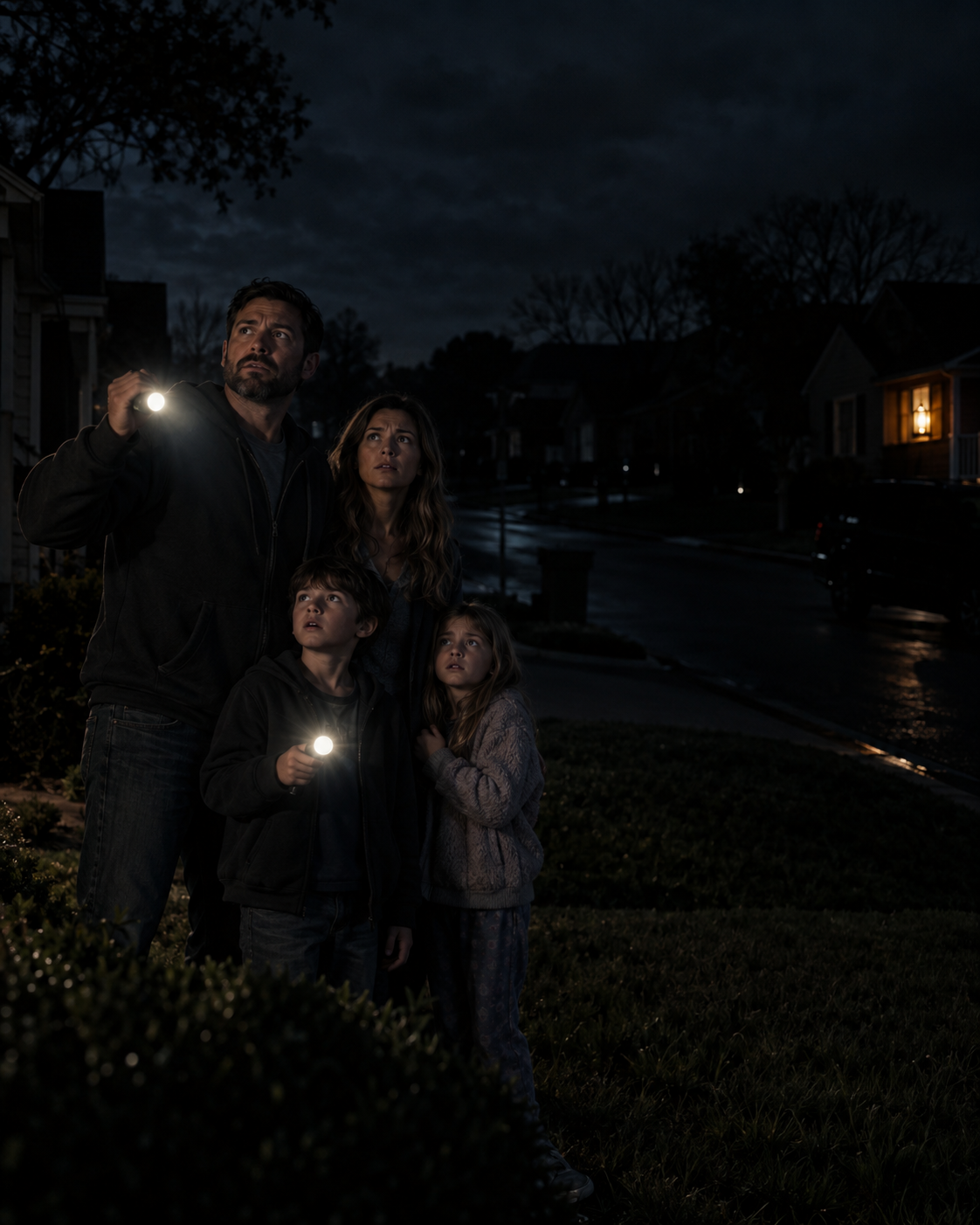 A neighborhood during a blackout