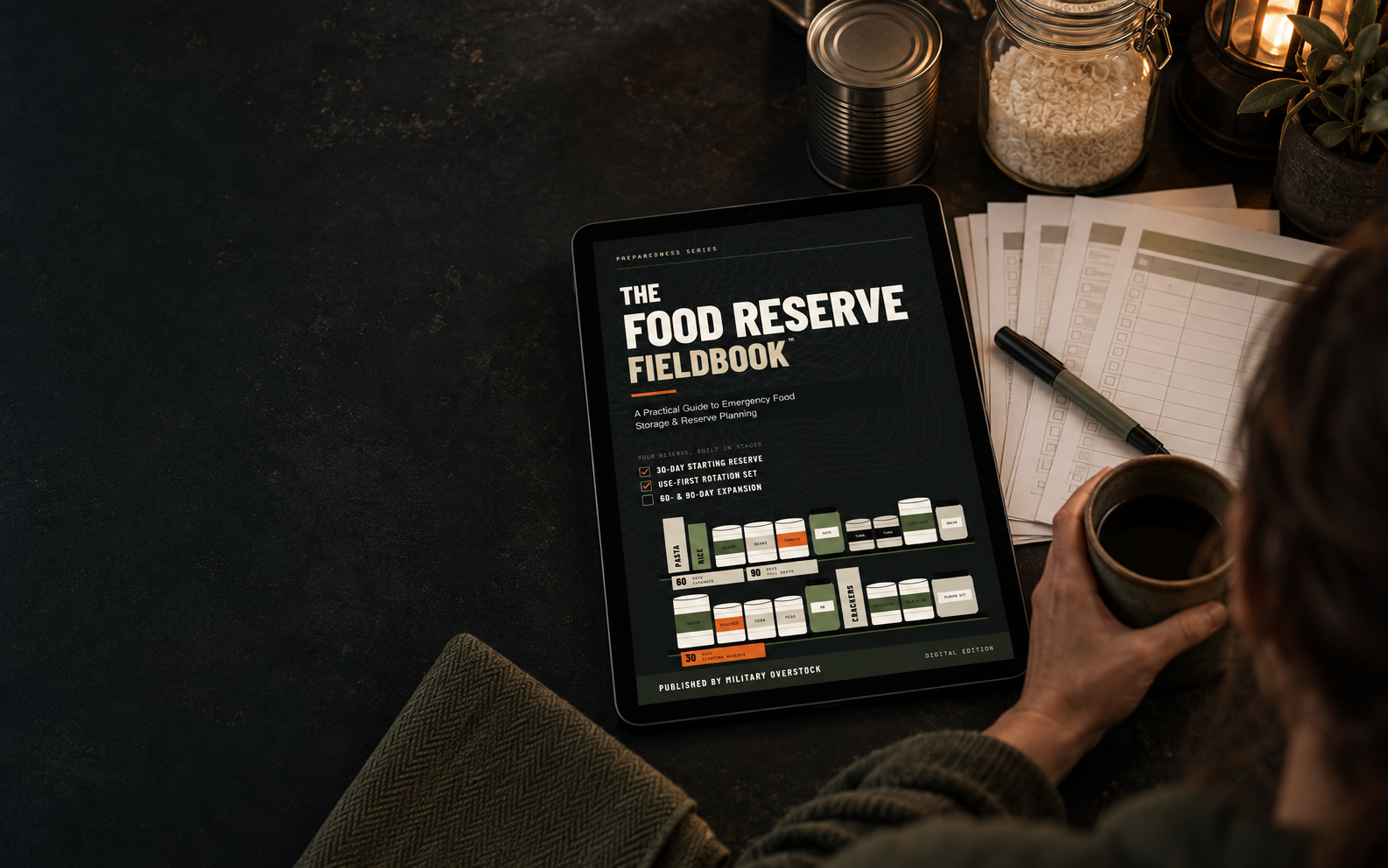 The fieldbook on a tablet with printed pages