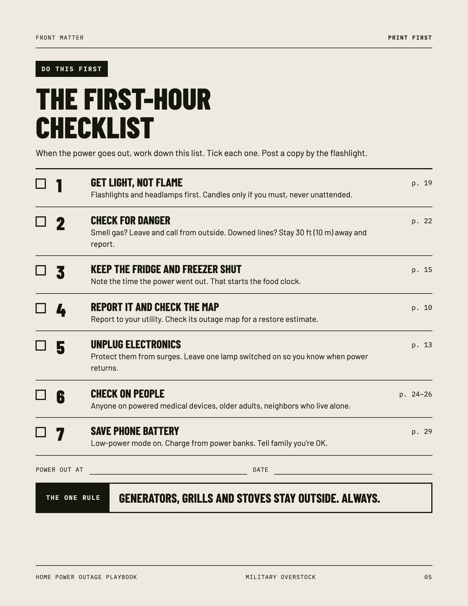 First-Hour Checklist page