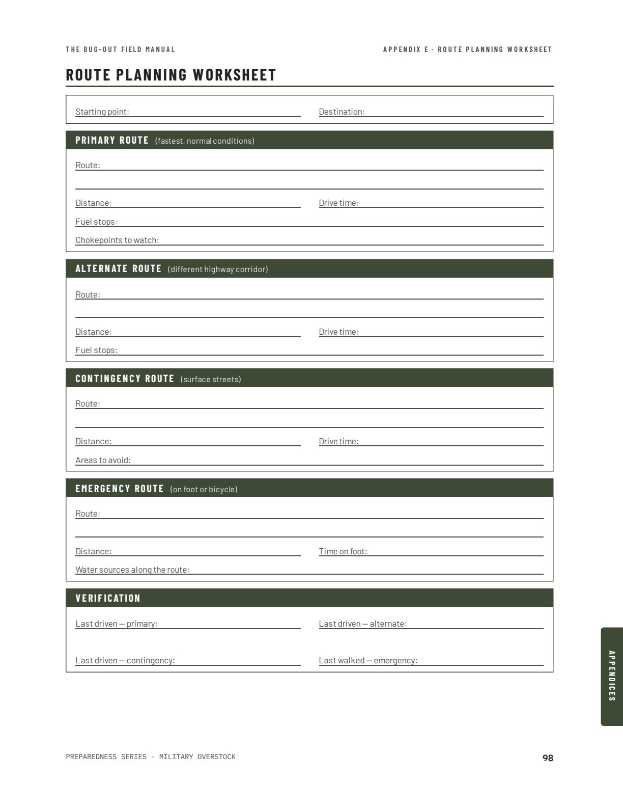Route-planning worksheet