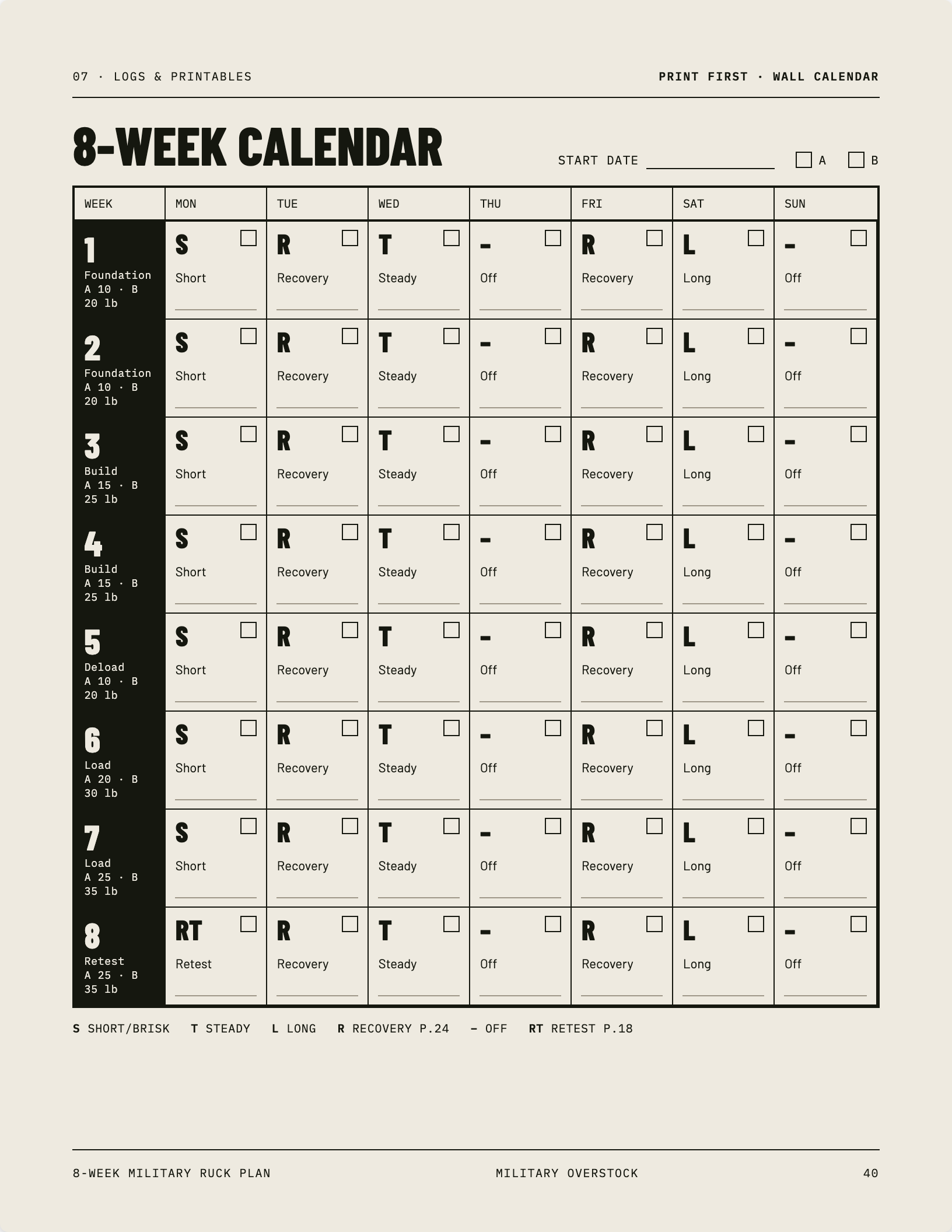 8-week calendar page