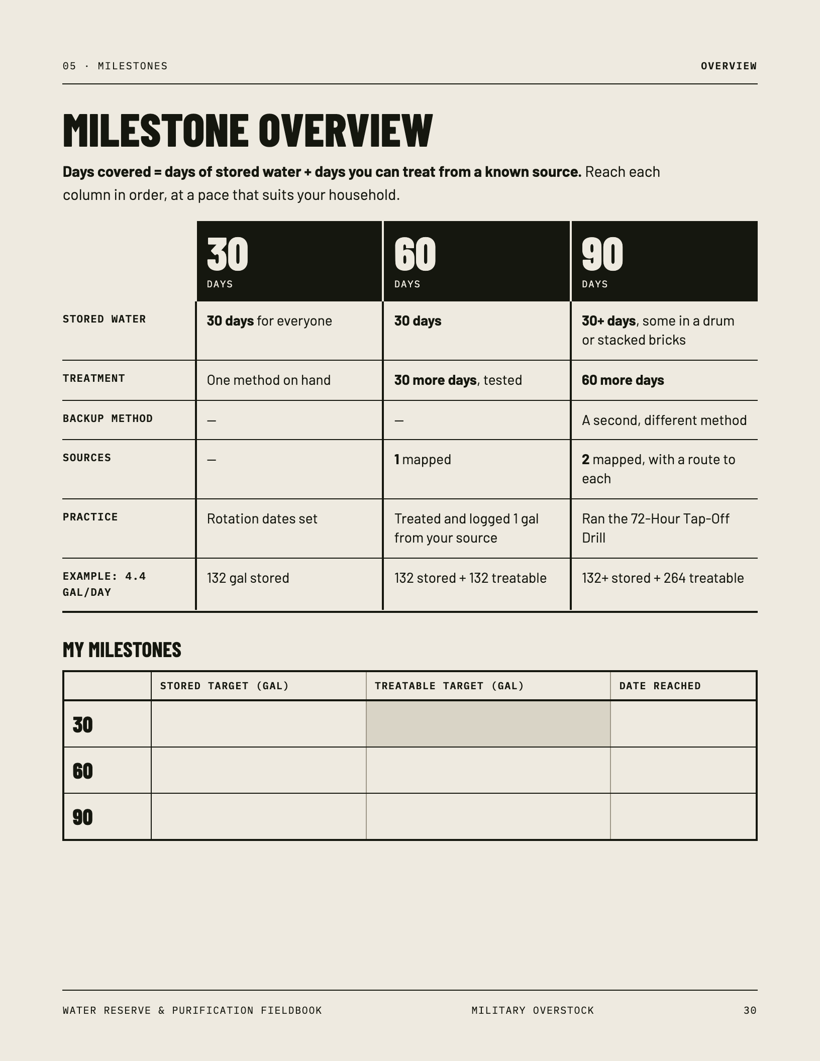 30 60 90 milestone overview page