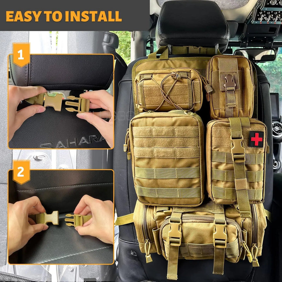 Tactical Backseat Car Organizer + 5 Molle Pouches - Military Overstock