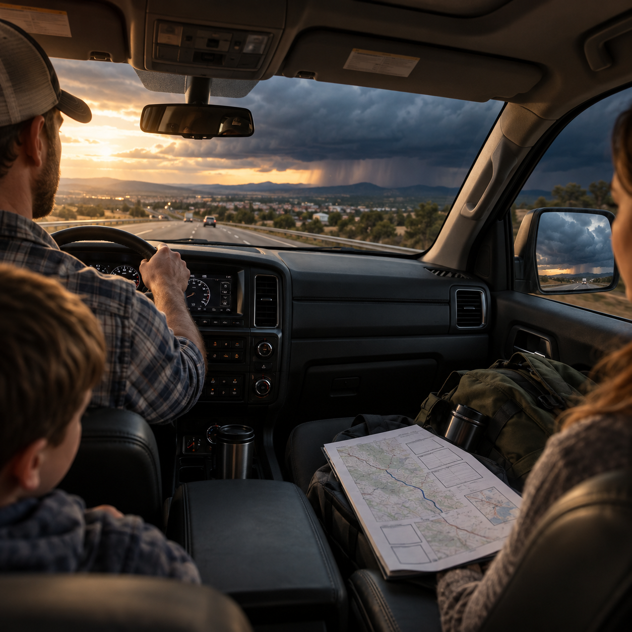 A route worksheet on the passenger seat of a car