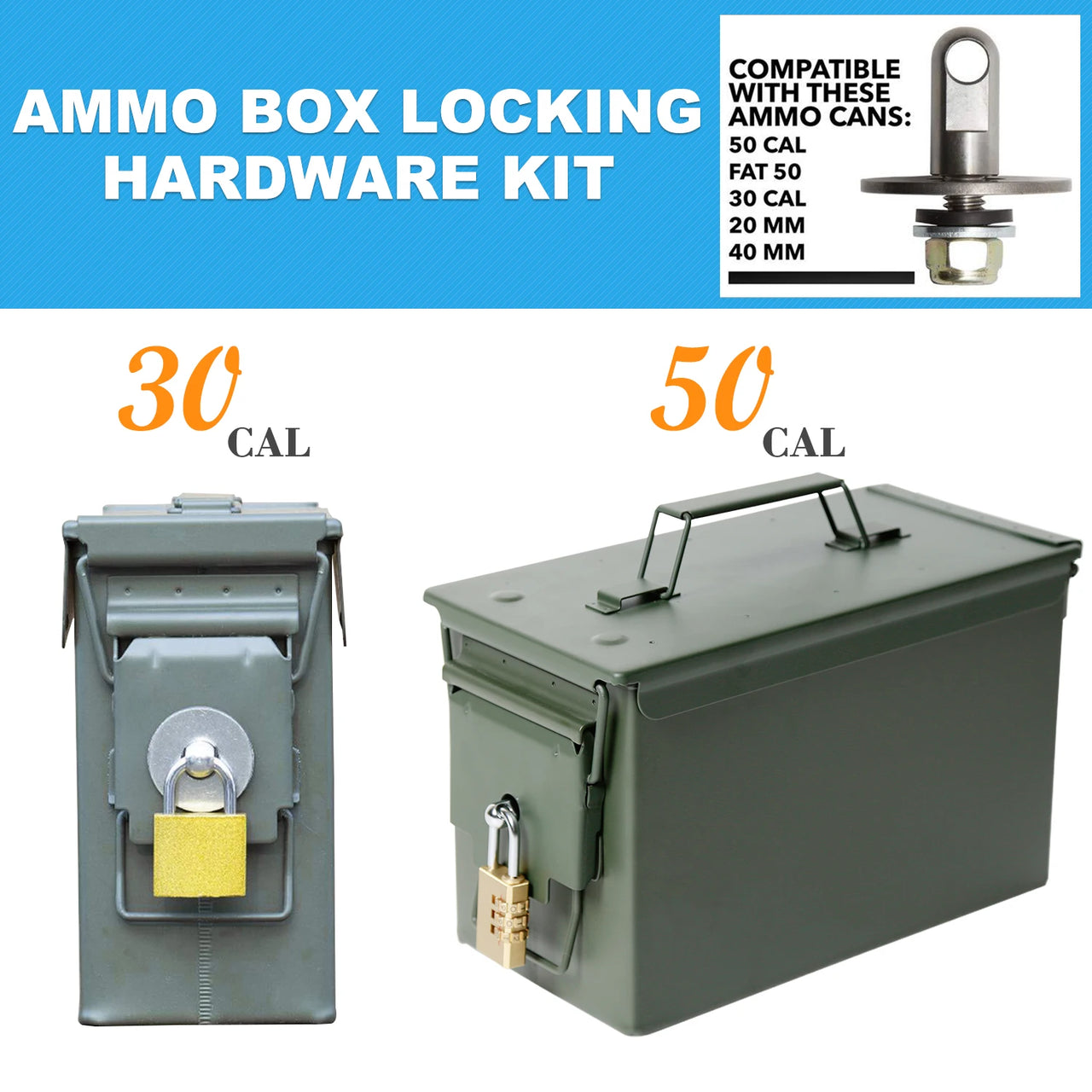 BattleGear™ – 50 Cal Ammo Box Can Steel Gun Lock Hardware Kit