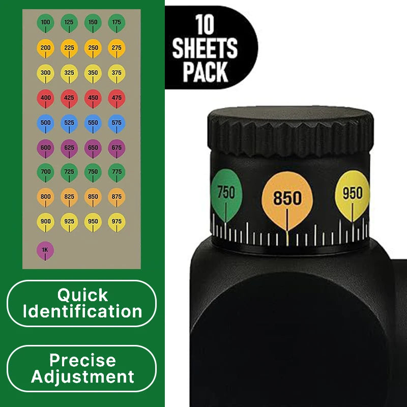 TacSight™ - Rifle Scope Turret Range Markers - Waterproof Color-Coded Labels
