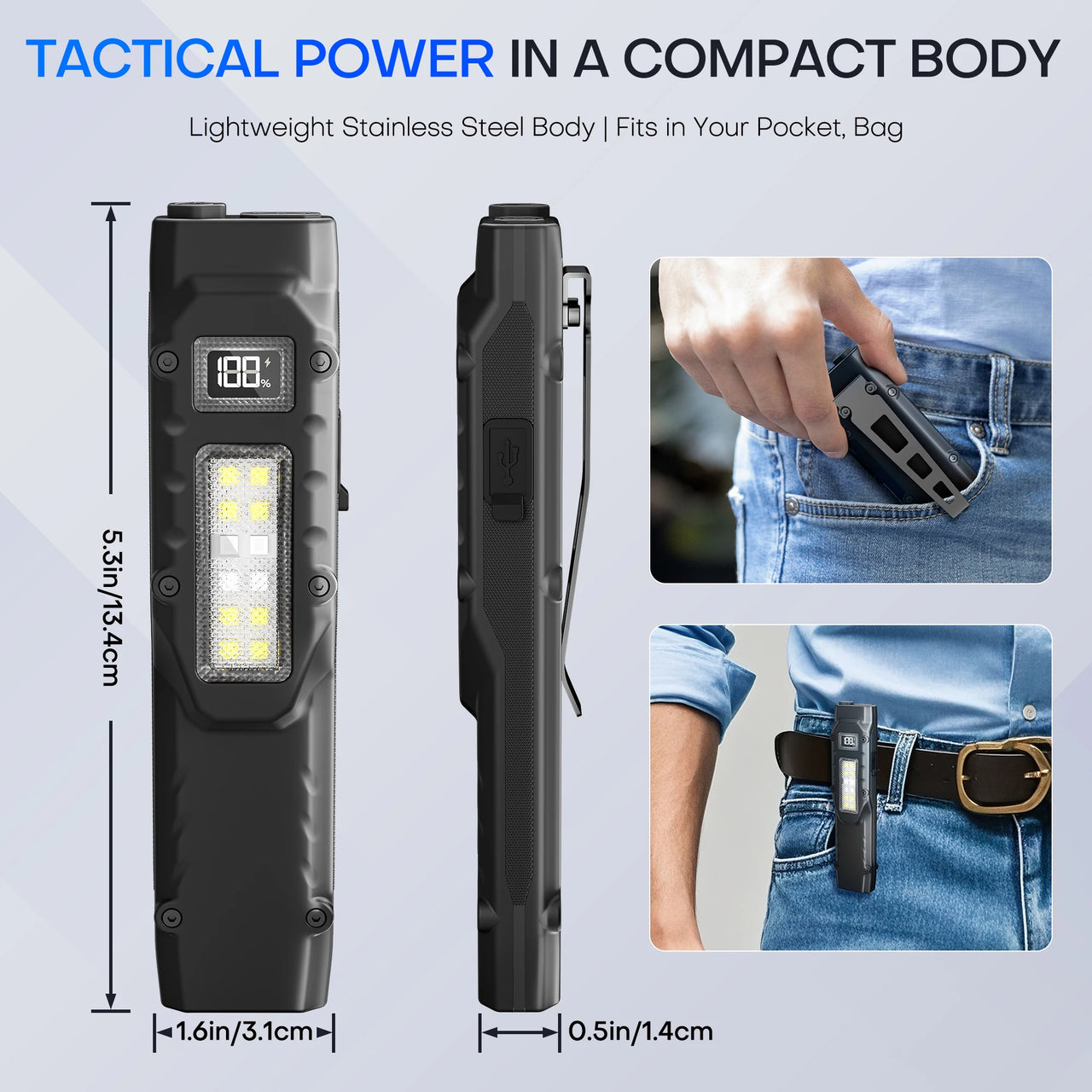 BattleGear™ - Flat EDC Tactical Flashlight - 1500 Lumen Rechargeable Pocket Light