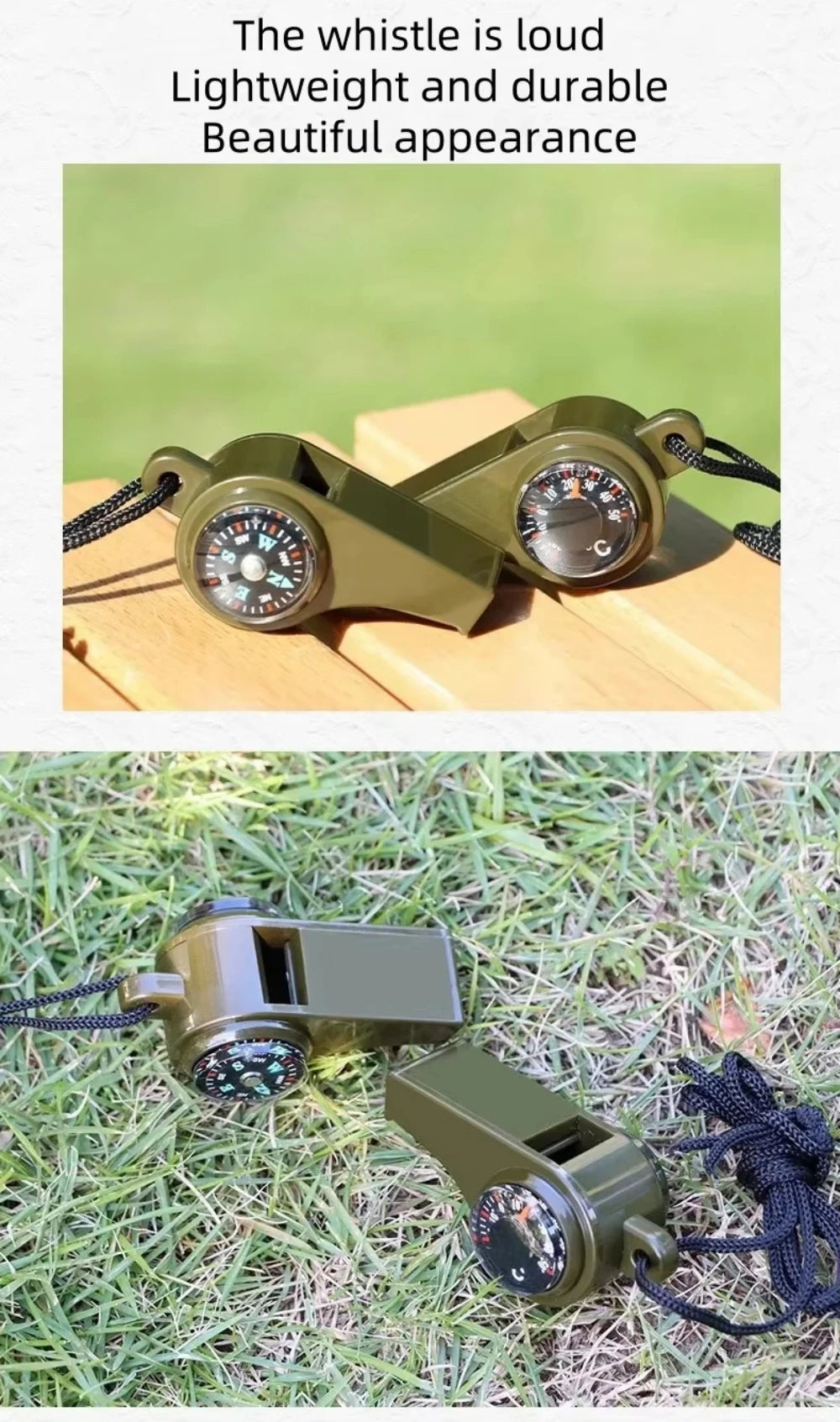 FieldLux™ 3-in-1 Emergency Survival Whistle — Compass, Thermometer & Loud Safety Signal