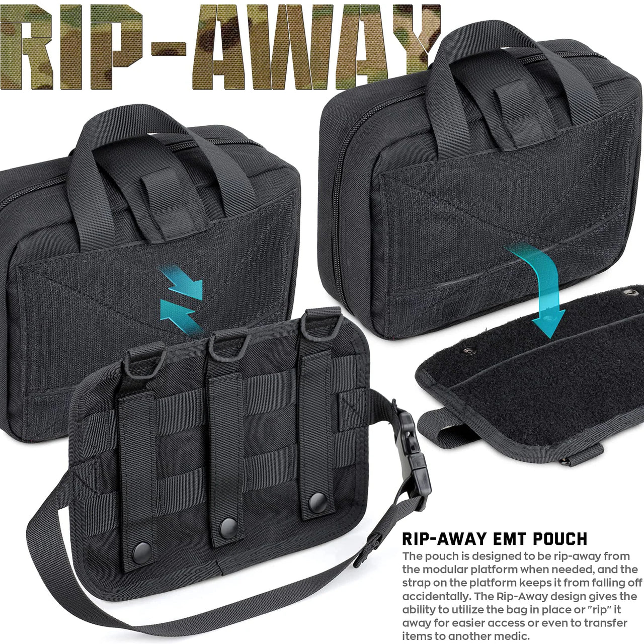 Tactical Molle Medical Pouch - Upgraded Size, Large Capacity IFAK Pouch with Detachable Quick Release and Headrest Mount