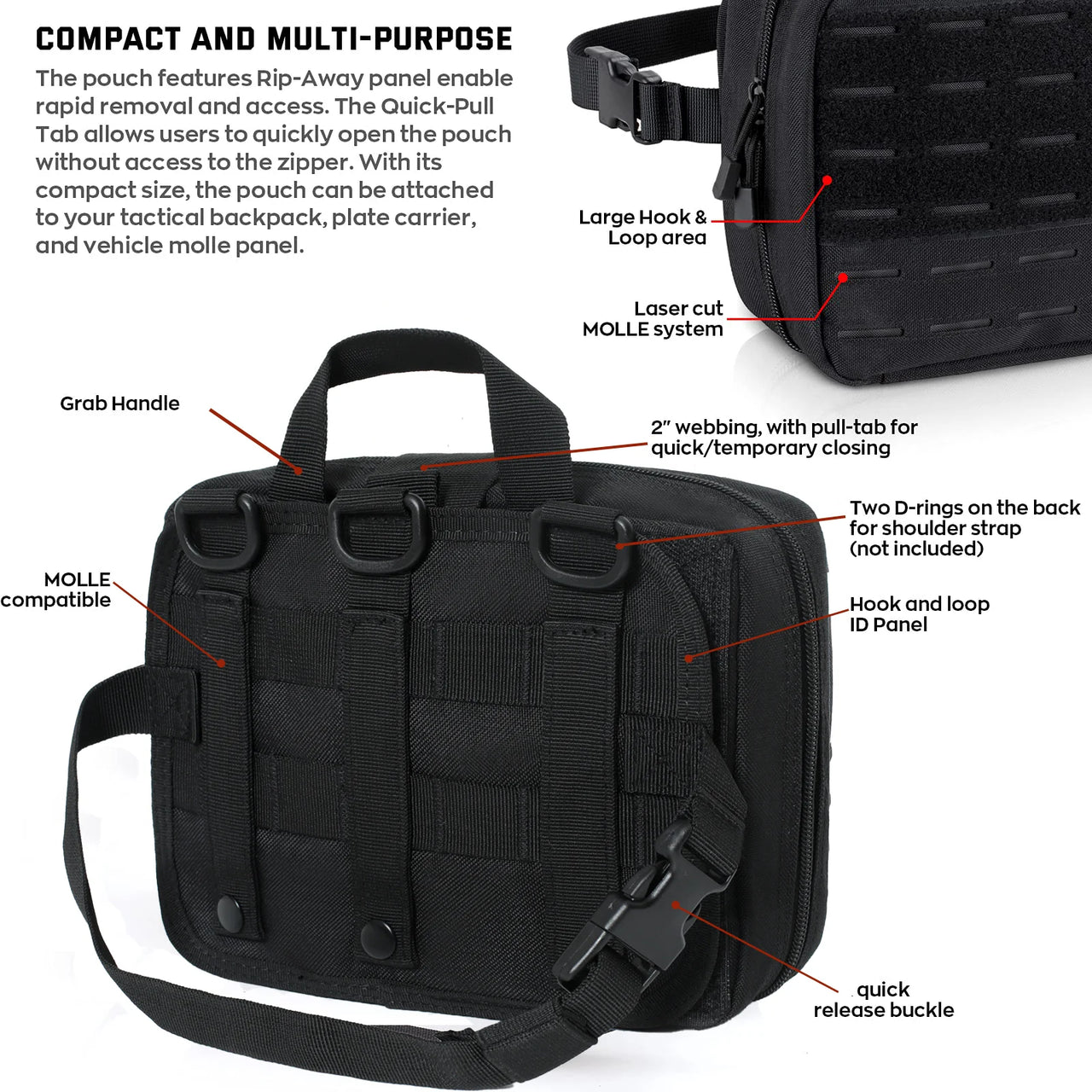 Tactical Molle Medical Pouch - Upgraded Size, Large Capacity IFAK Pouch with Detachable Quick Release and Headrest Mount