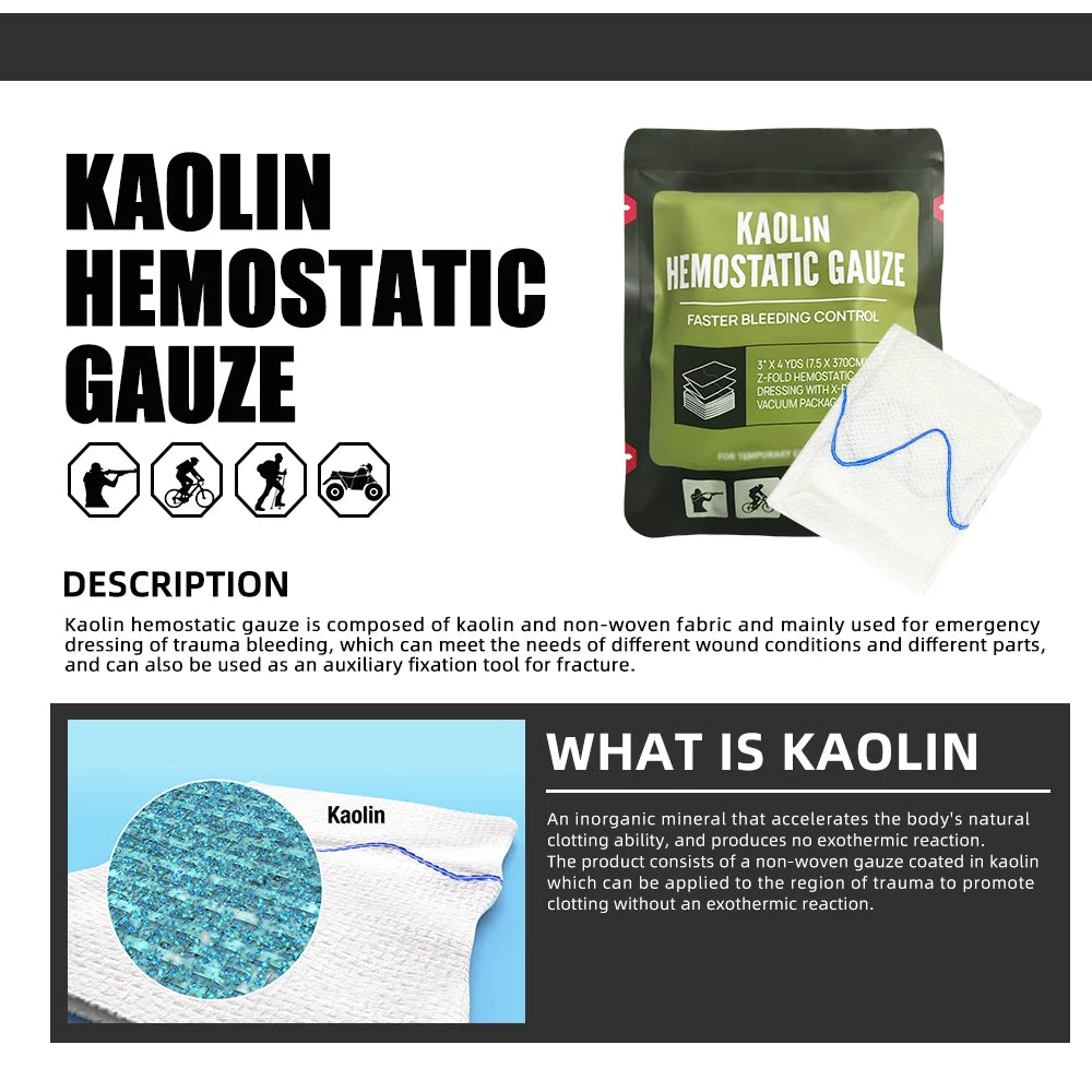 TacMed™ – Hemostatic Combat Gauze – Z-Fold Kaolin Wound Dressing for IFAK