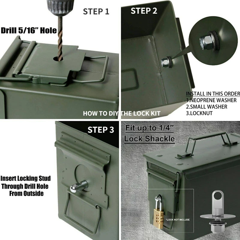 BattleGear™ – 50 Cal Ammo Box Can Steel Gun Lock Hardware Kit