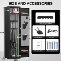 Thumbnail for Tactical rifle gun safe with interior storage, accessories, and size dimensions