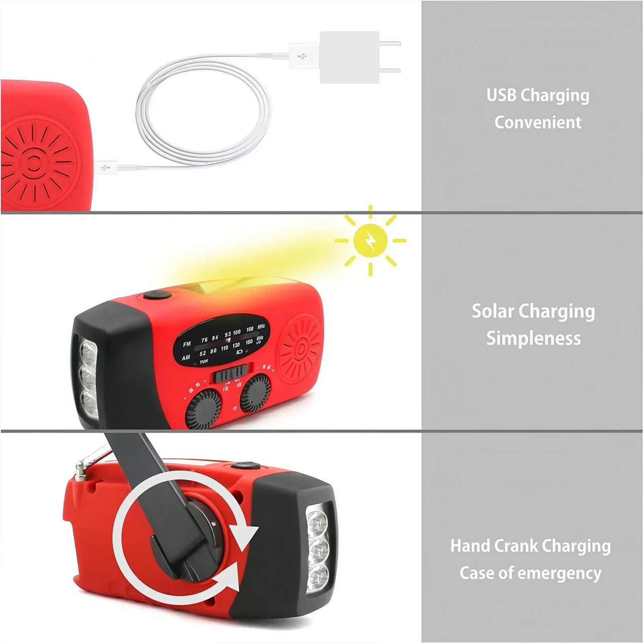 FieldLux™ - Solar Hand Crank Emergency Radio - USB Charger & LED Light