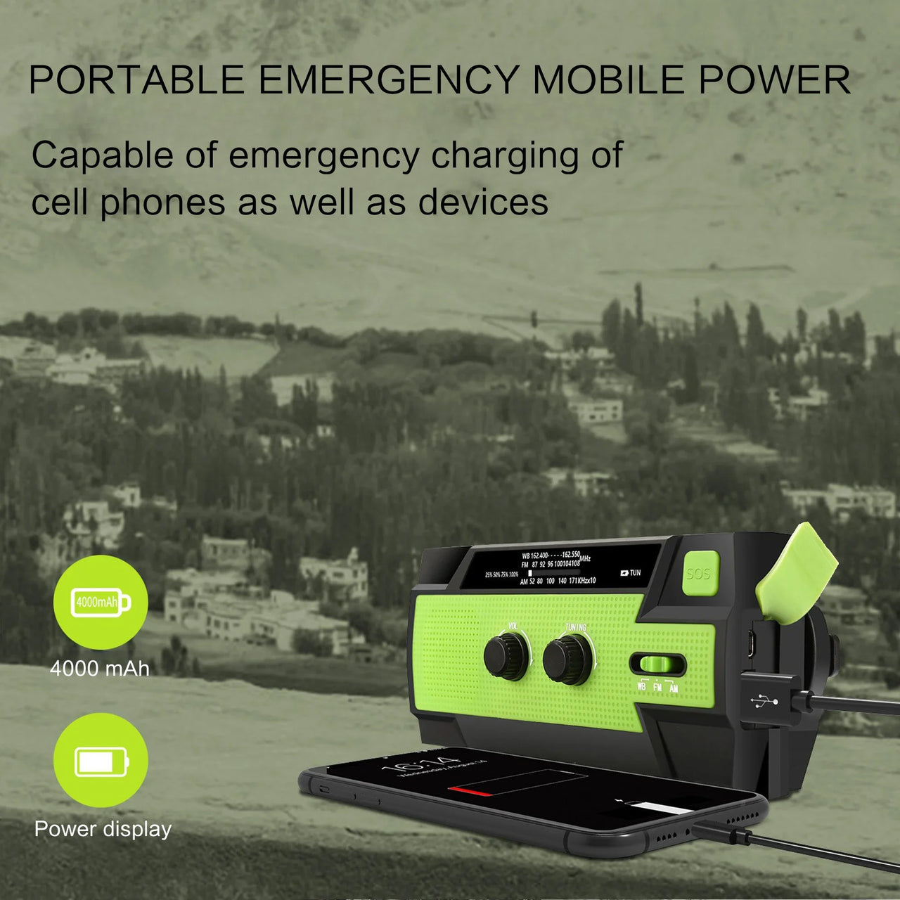 FieldLux™ - Solar Hand Crank Emergency Radio - USB Charger & LED Light
