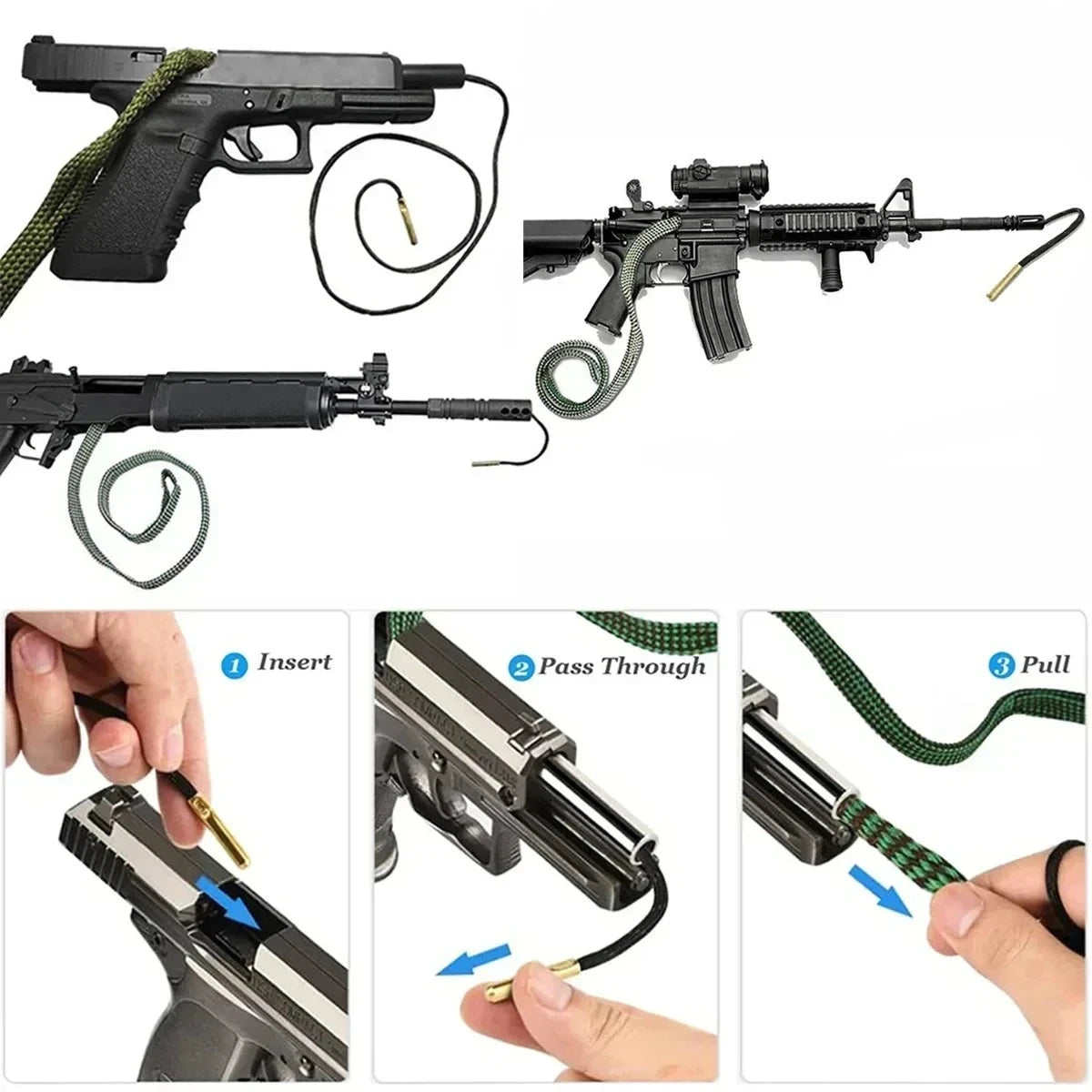 BattleGear™ – Tactical Gun Bore Rope Brush Cleaner - Multi-Caliber Rifle Barrel Cleaning