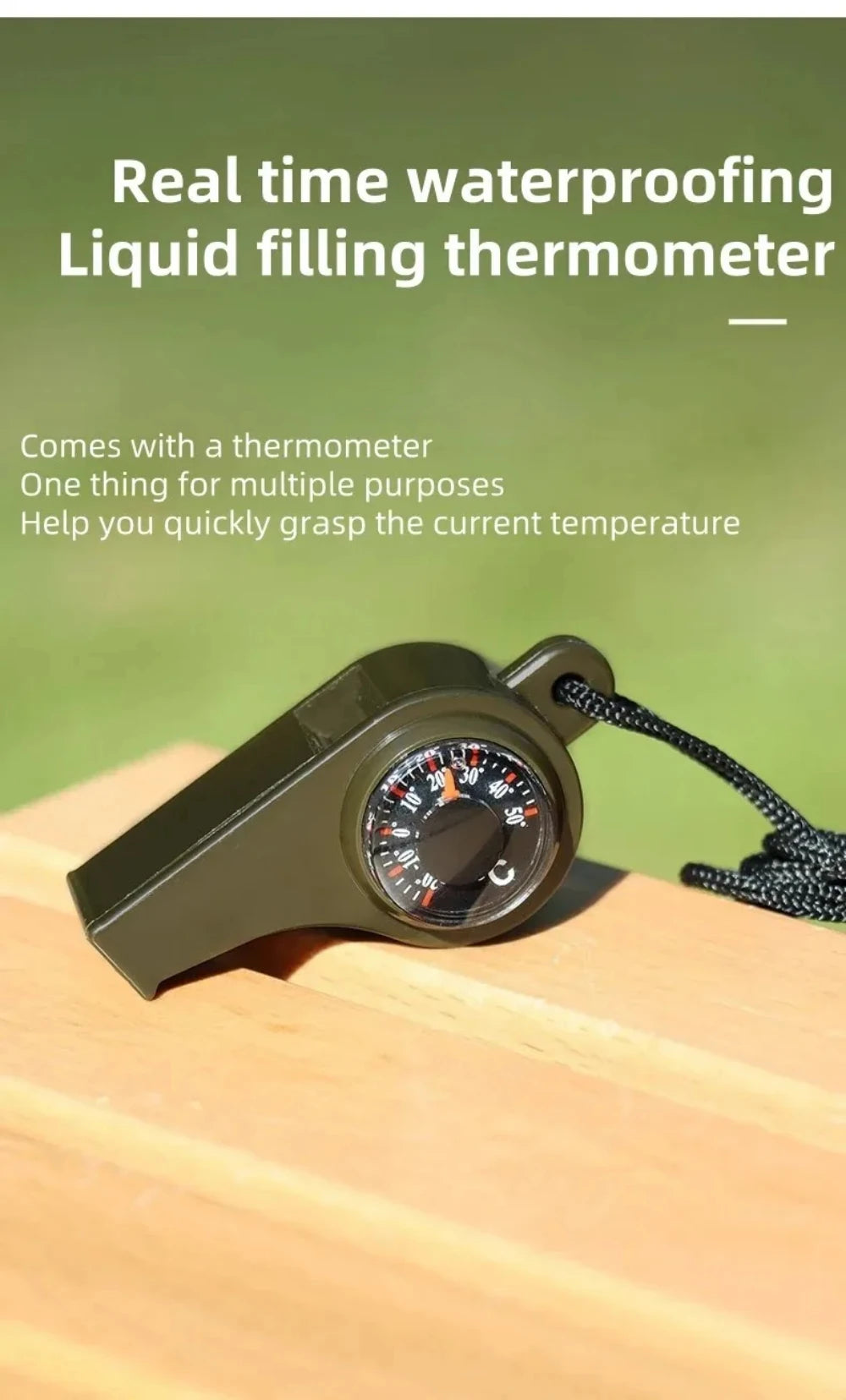 FieldLux™ 3-in-1 Emergency Survival Whistle — Compass, Thermometer & Loud Safety Signal