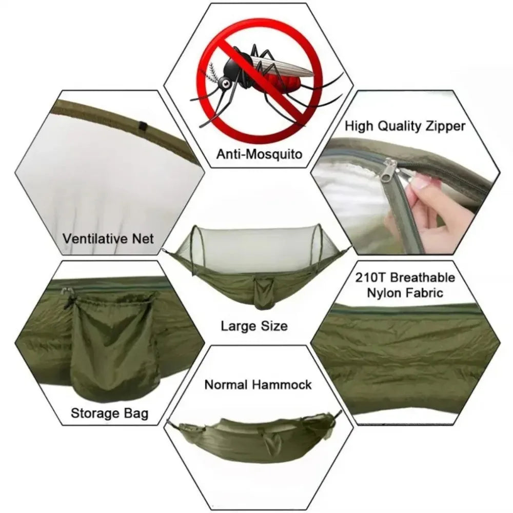 Mosquito Net Camping Hammock – Parachute Nylon Hammock with Insect Protection