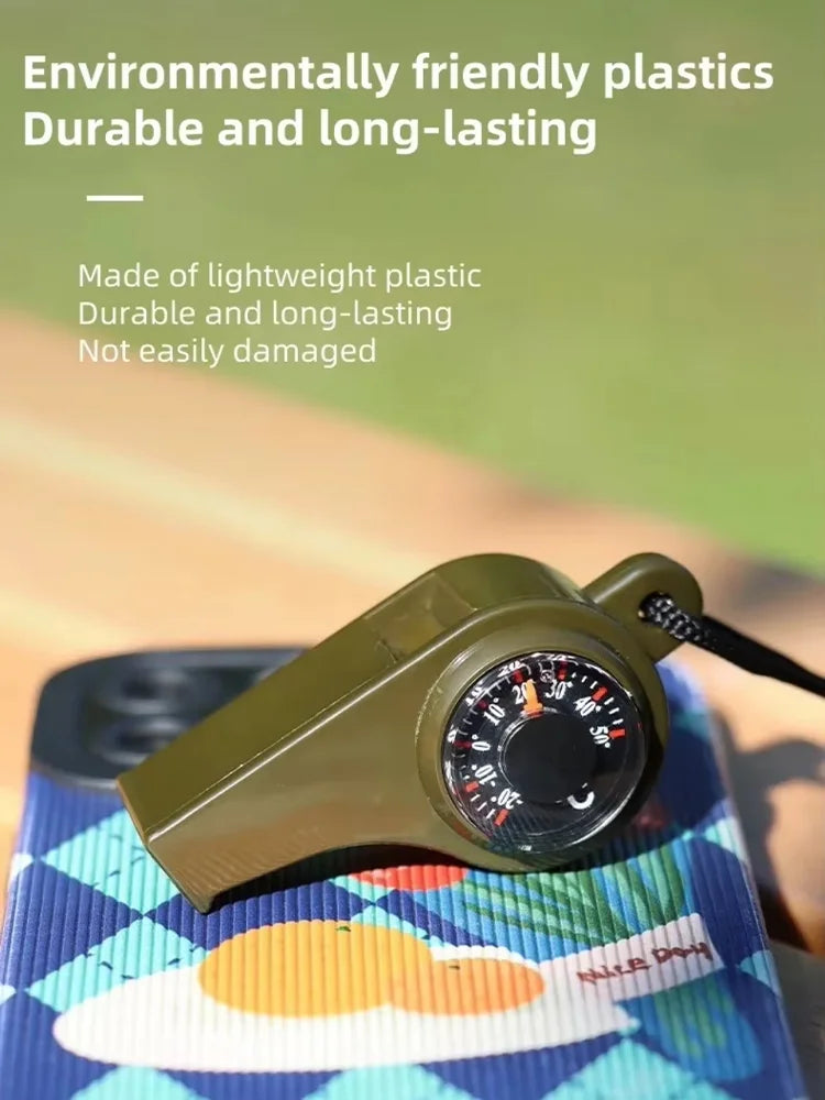 FieldLux™ 3-in-1 Emergency Survival Whistle — Compass, Thermometer & Loud Safety Signal