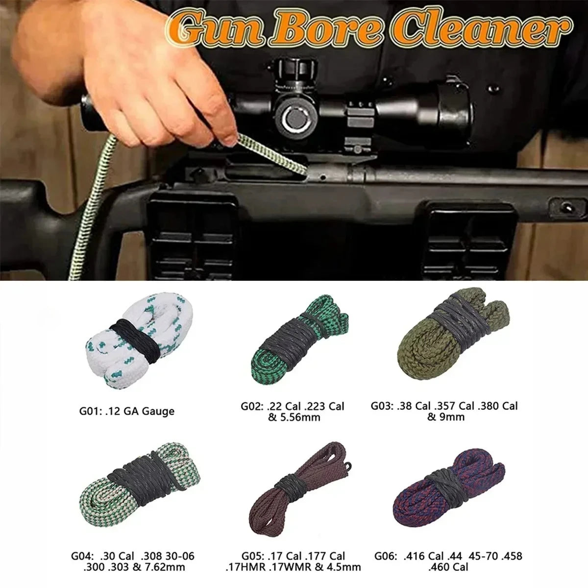 BattleGear™ – Tactical Gun Bore Rope Brush Cleaner - Multi-Caliber Rifle Barrel Cleaning