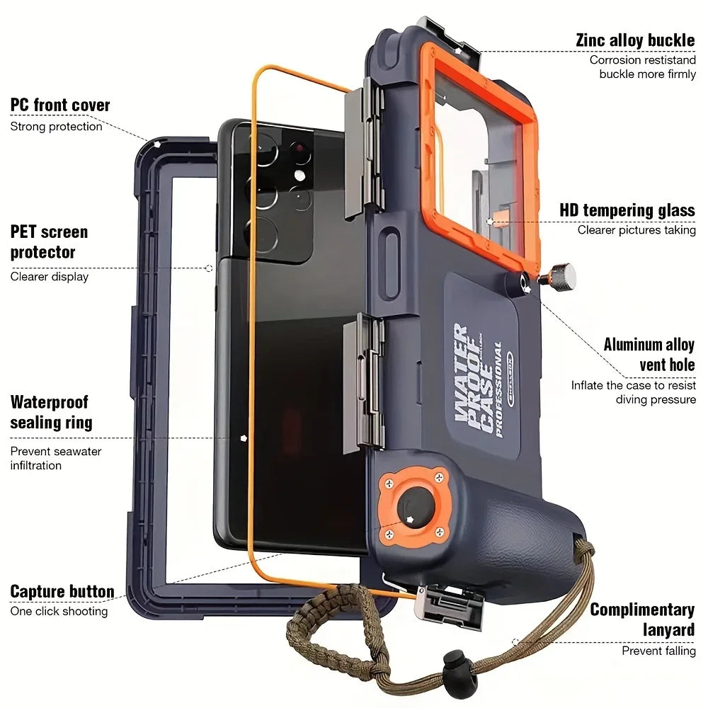 AquaShield™ Tactical Diving Phone Case - 15m Waterproof Protective Housing with Lanyard