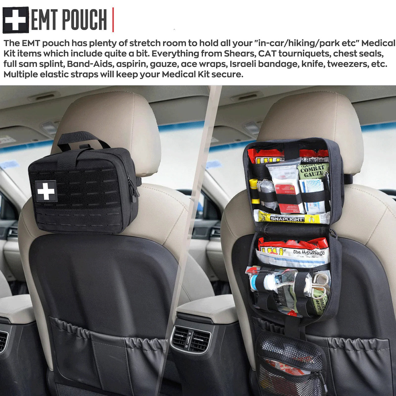 Tactical Molle Medical Pouch - Upgraded Size, Large Capacity IFAK Pouch with Detachable Quick Release and Headrest Mount
