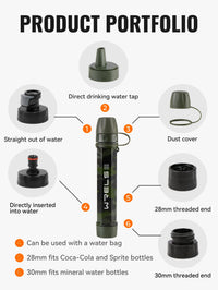 Thumbnail for AquaTrek™ Carbon Fiber Water Filter Straw - Portable Survival Purifier Set