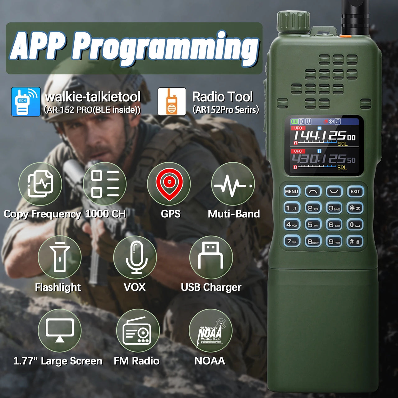 BattleGear™ AR-152 Pro Field Radio - Long-Range GPS Two-Way Transceiver