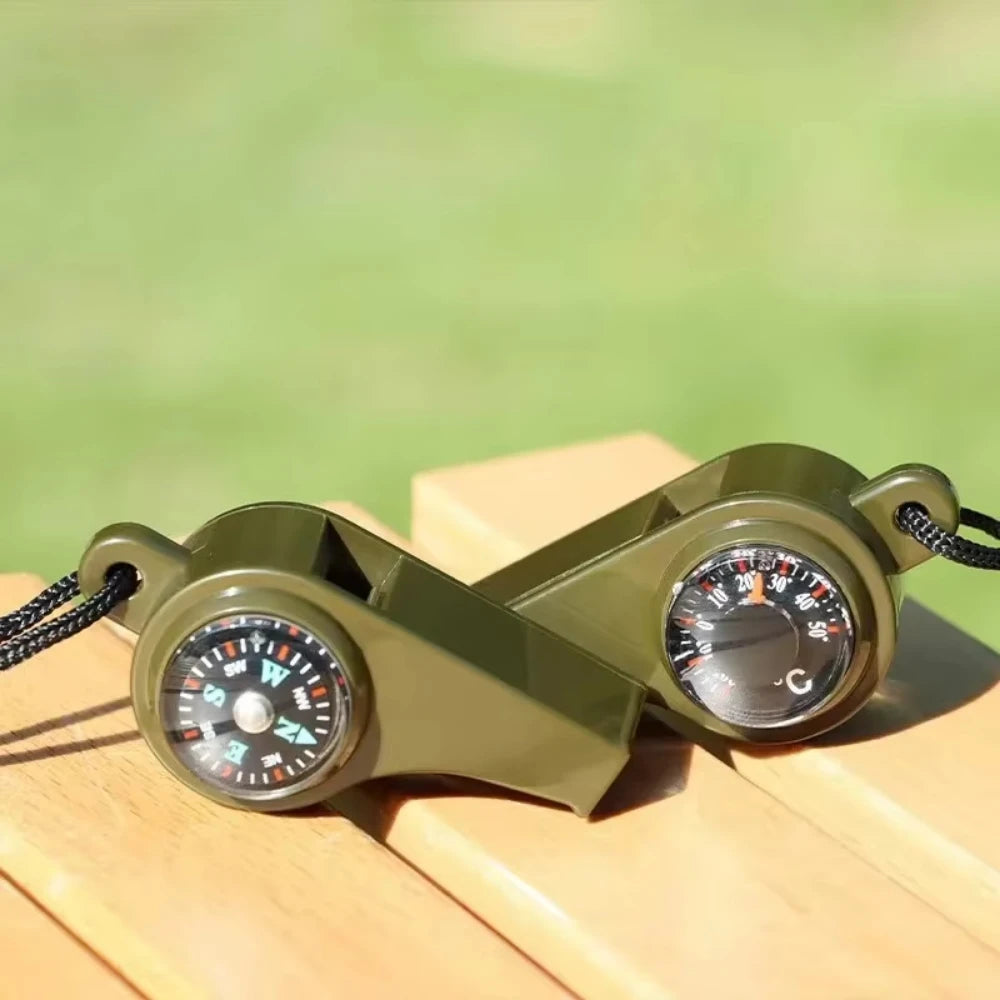 FieldLux™ 3-in-1 Emergency Survival Whistle — Compass, Thermometer & Loud Safety Signal
