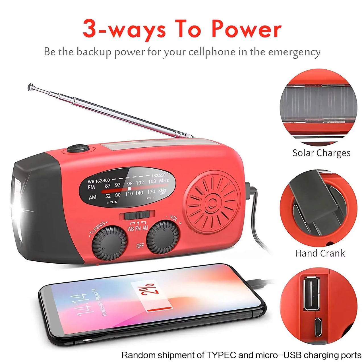 FieldLux™ - Solar Hand Crank Emergency Radio - USB Charger & LED Light