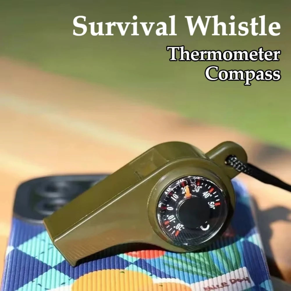 FieldLux™ 3-in-1 Emergency Survival Whistle — Compass, Thermometer & Loud Safety Signal