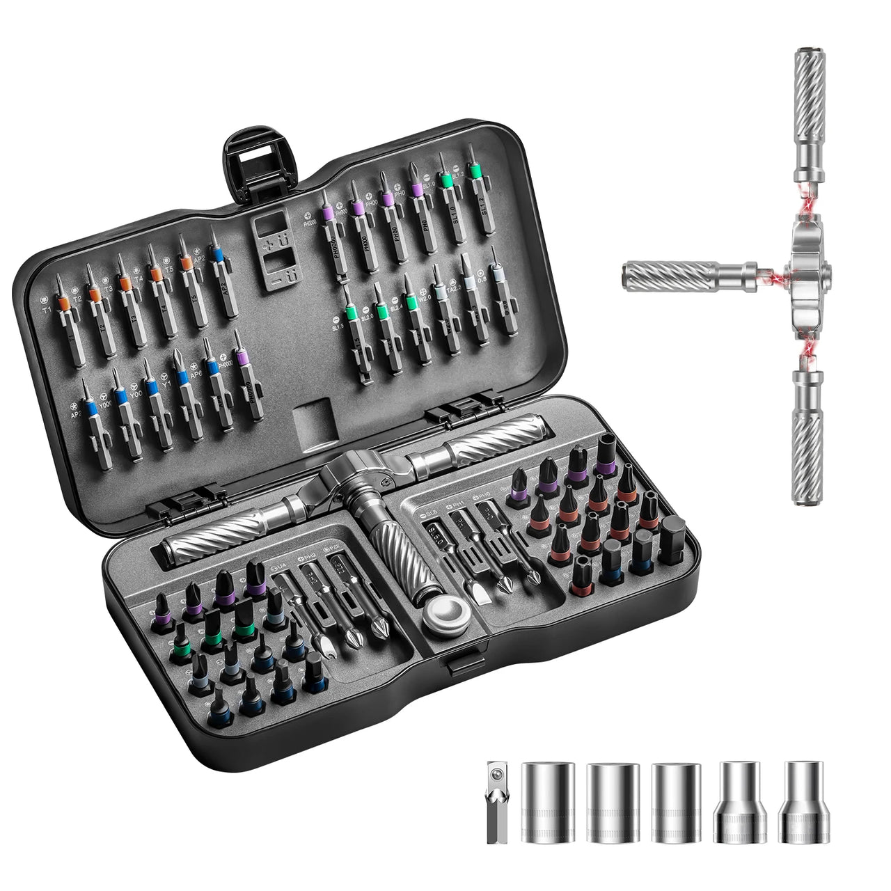 BattleGear™ 66-in-1 Tactical Ratchet Screwdriver Set - Field Repair Kit with Magnetic T-Handle