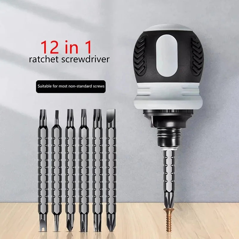 BattleGear™ 12-in-1 Stubby Ratchet Screwdriver Set - Compact Field Repair Tool