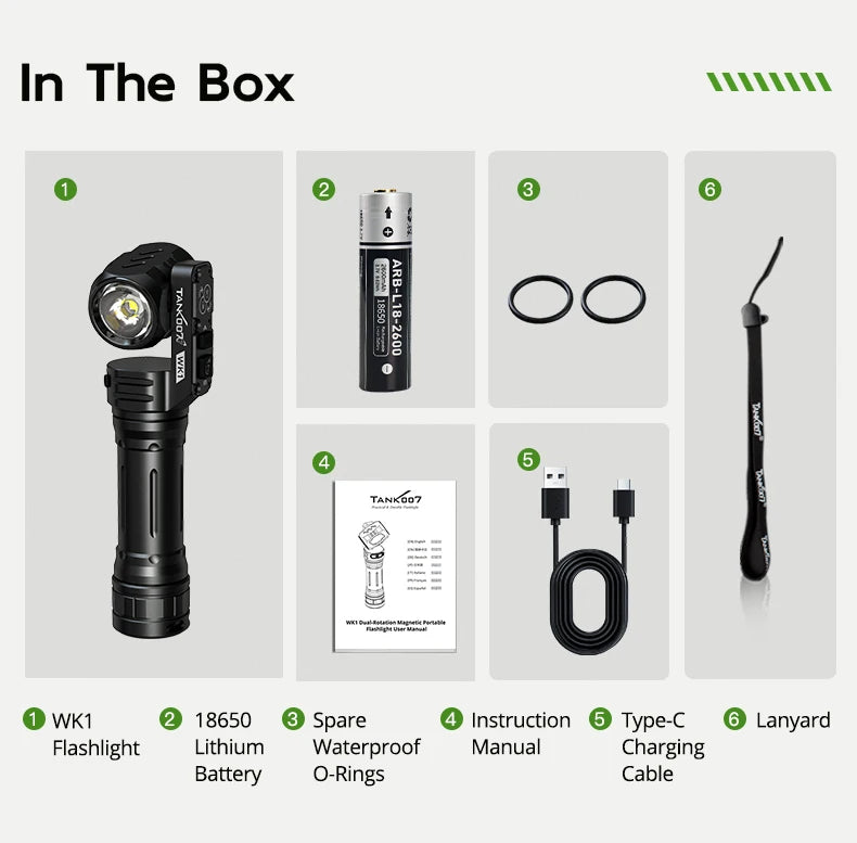 BattleGear™ - Dual-Beam Rotating Head Flashlight - Magnetic Tail Work Light