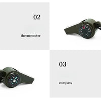 Thumbnail for FieldLux™ 3-in-1 Emergency Survival Whistle — Compass, Thermometer & Loud Safety Signal