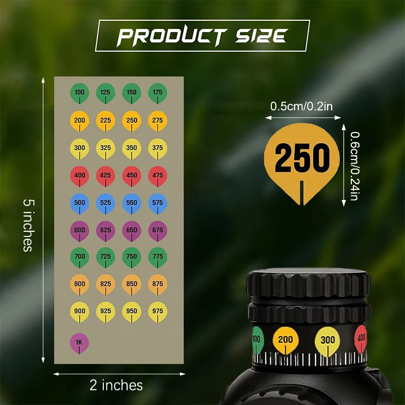 TacSight™ - Rifle Scope Turret Range Markers - Waterproof Color-Coded Labels