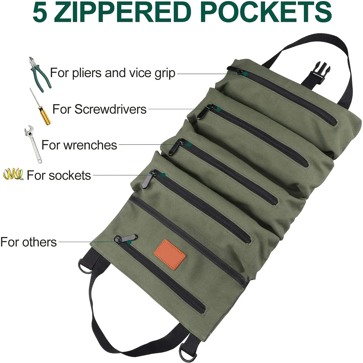 Tactical Roll Up Tool Bag – Canvas Wrench & Gear Organizer