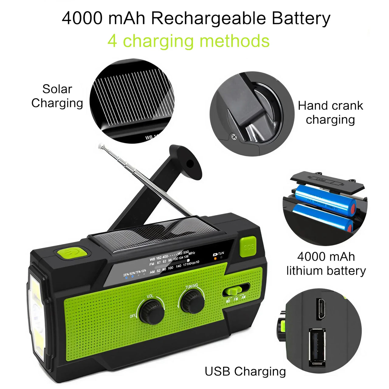 FieldLux™ - Solar Hand Crank Emergency Radio - USB Charger & LED Light