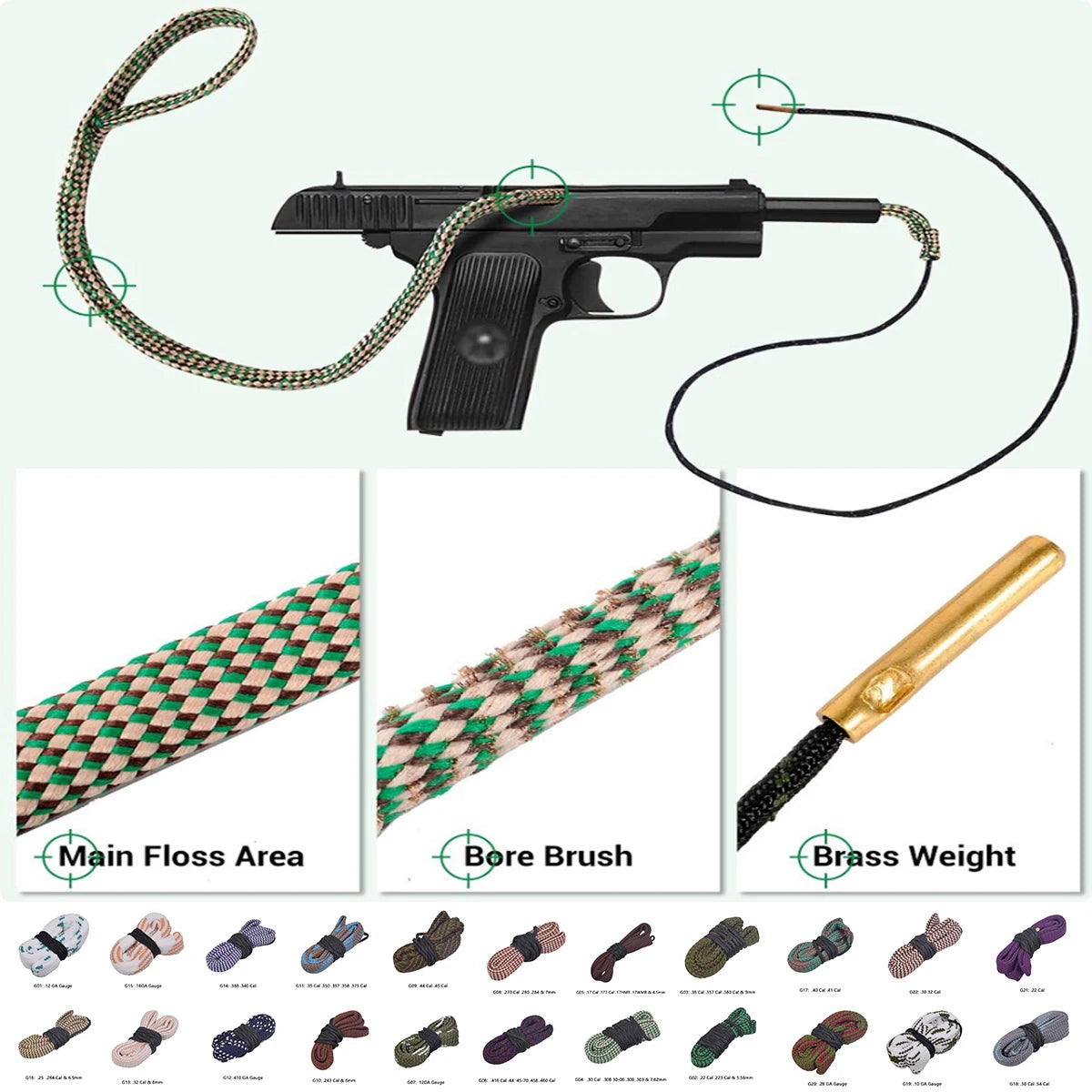 BattleGear™ – Tactical Gun Bore Rope Brush Cleaner - Multi-Caliber Rifle Barrel Cleaning
