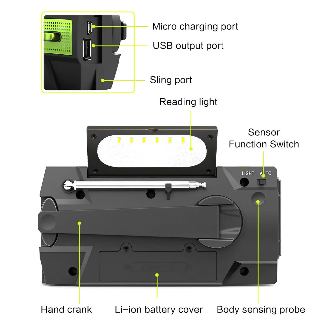FieldLux™ - Solar Hand Crank Emergency Radio - USB Charger & LED Light
