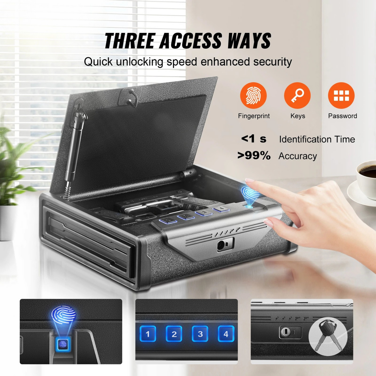 Biometric Tactical Pistol Safe – Steel Quick Access Gun Box