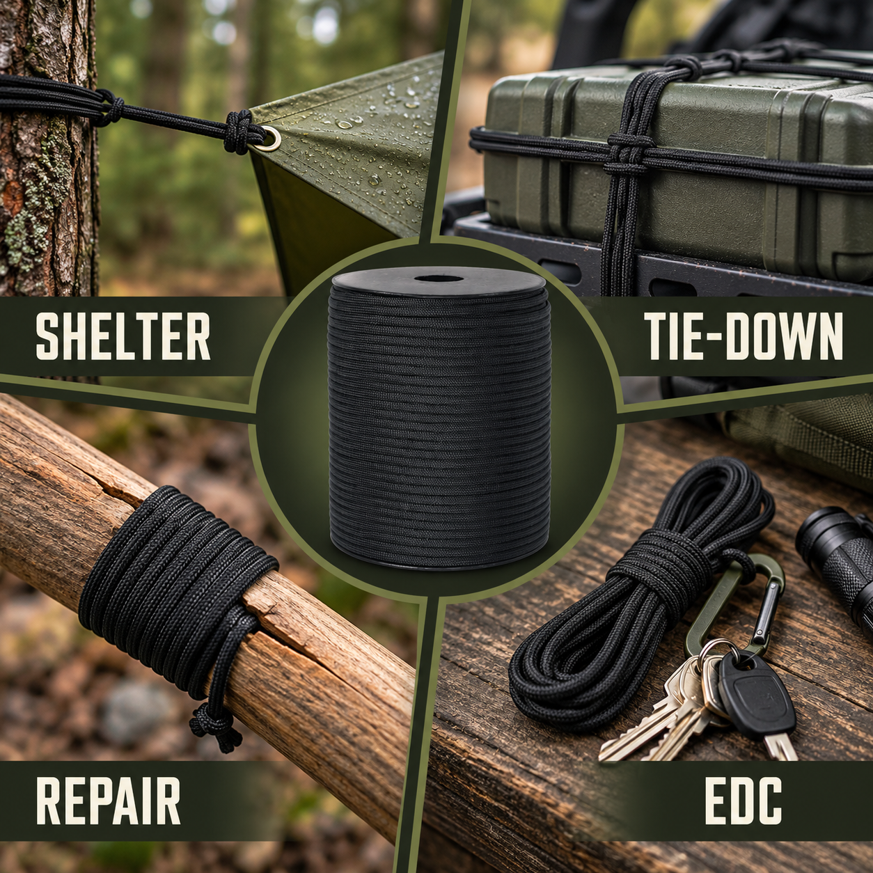 Shelter tie-down repair and EDC use-case infographic