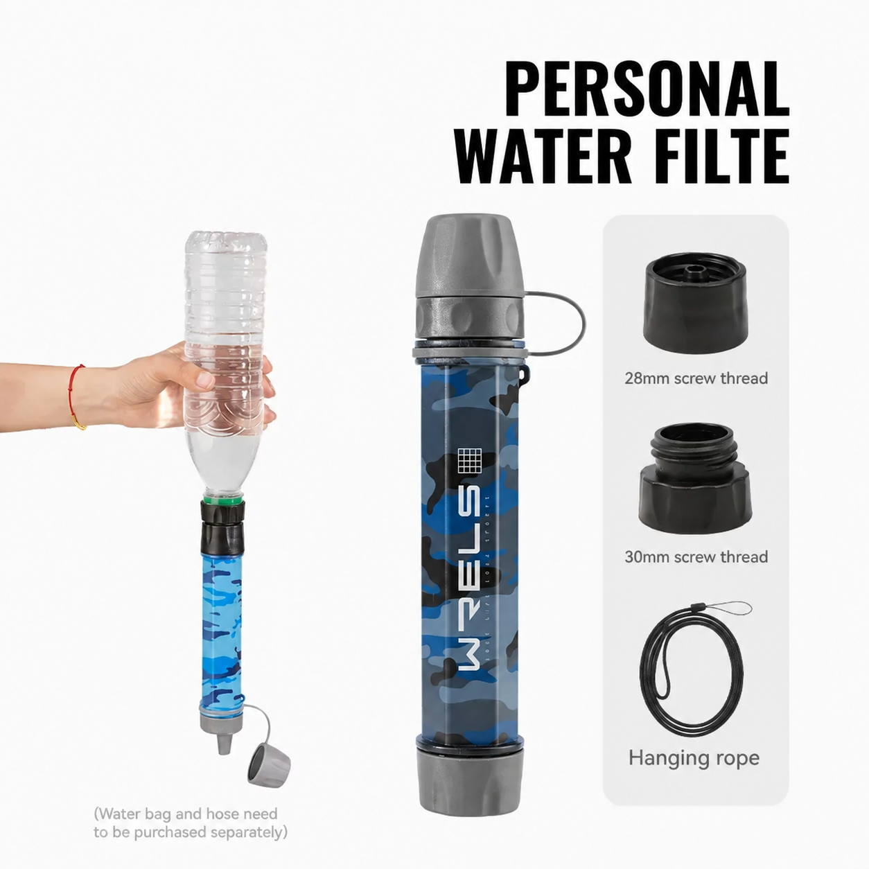 AquaTrek™ Carbon Fiber Water Filter Straw - Portable Survival Purifier Set