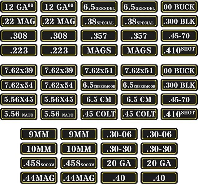 Ammo Label Stickers 5.56 7.62x39 300BLK .45ACP 9MM .223REM .380 - Military Overstock