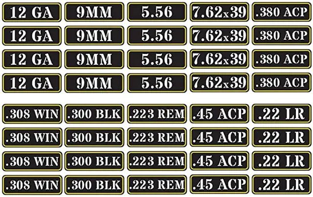 Ammo Label Stickers 5.56 7.62x39 300BLK .45ACP 9MM .223REM .380 - Military Overstock