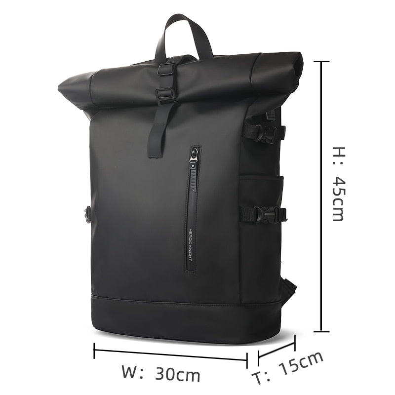 black leather waterproof backpack Men's outdoor backpack DT42 daypack with roll top waterproof Black DPL1