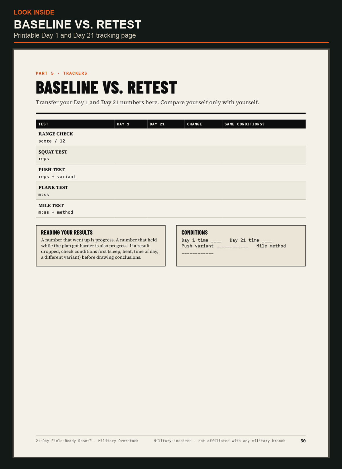 Baseline versus retest tracker